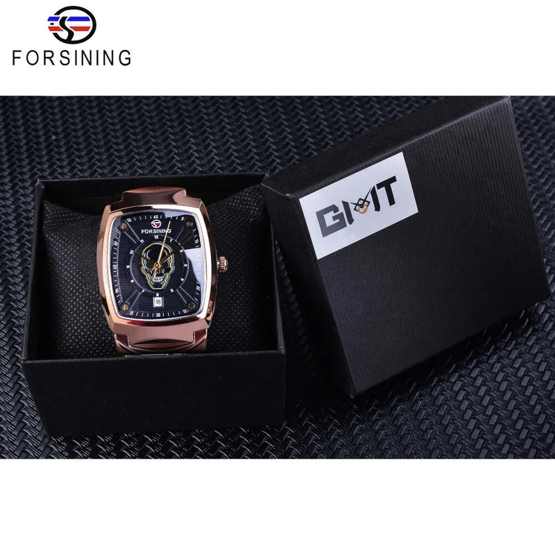 Stainless Steel Rectangle Case Quartz Watch with Date Function for Men