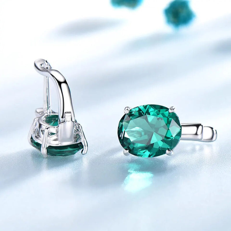 925 Sterling Silver Oval Nano Emerald Clip Earrings for Women