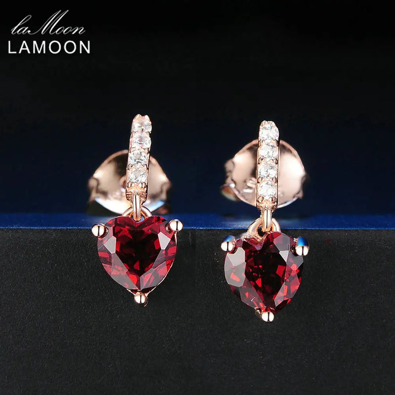 925 Sterling Silver Heart Garnet Earrings for Women