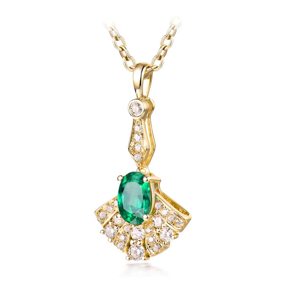 14K Yellow Gold Emerald Pendant Necklace for Women