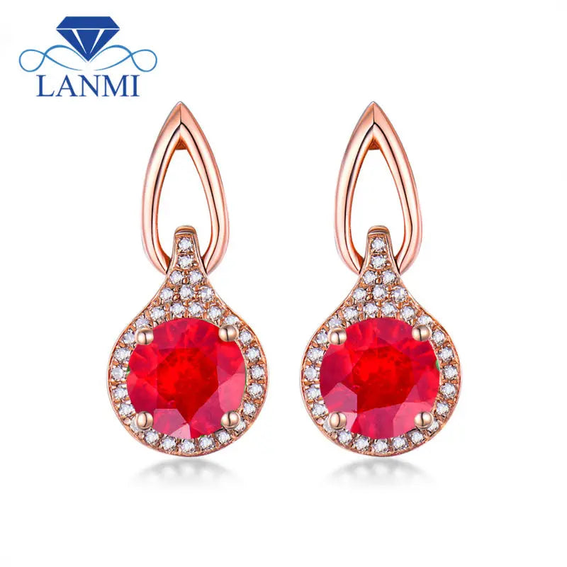 18K Rose Gold Ruby Earrings with Diamond Accents for Women