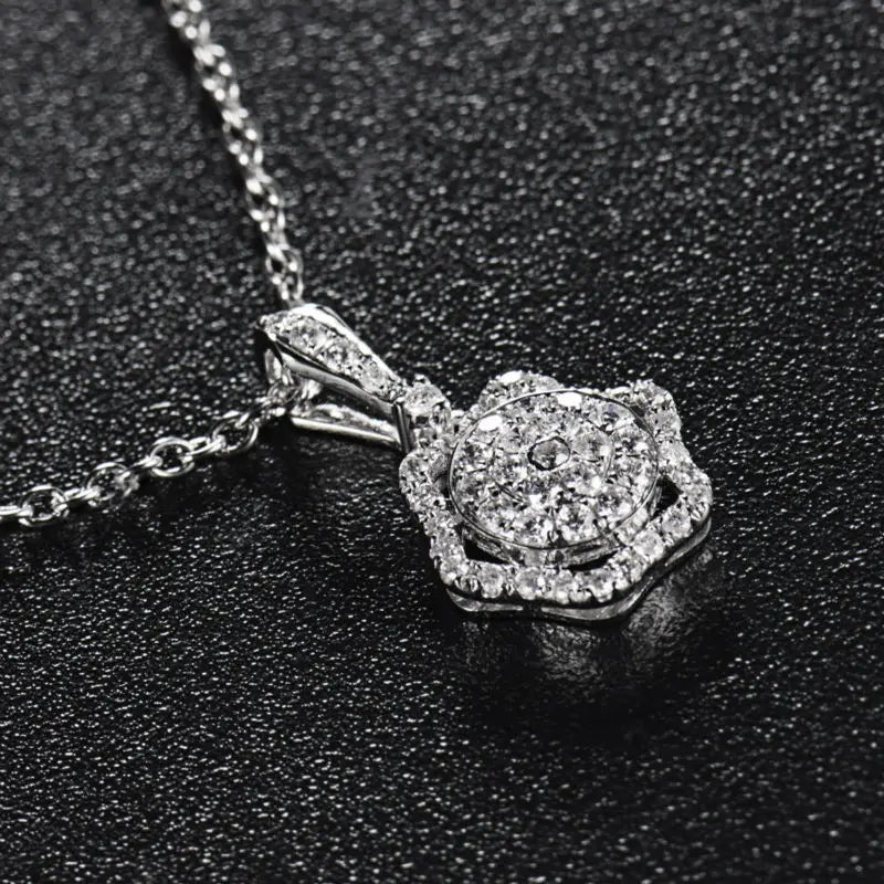 18K White Gold Diamond Flower Pendant Necklace for Women