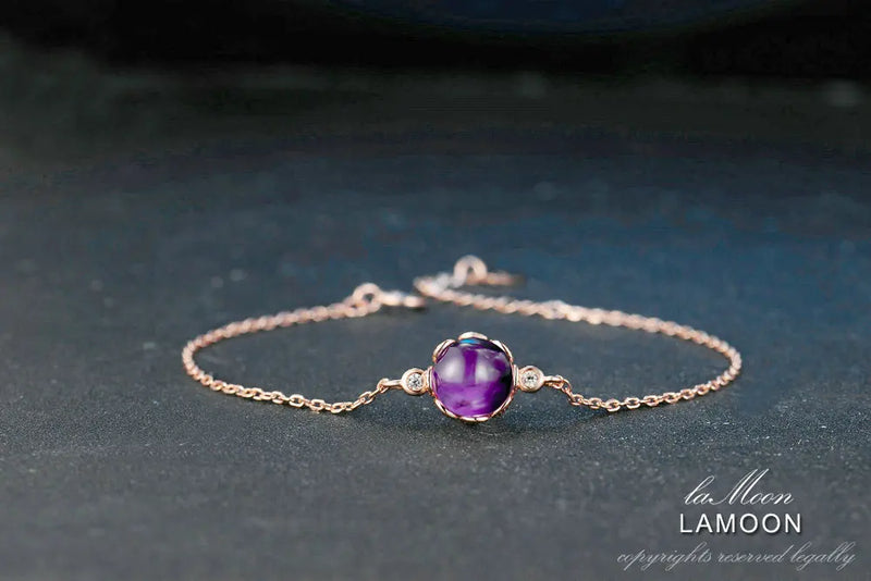 925 Sterling Silver Rose Gold Vermeil Purple Amethyst Bracelet for Women