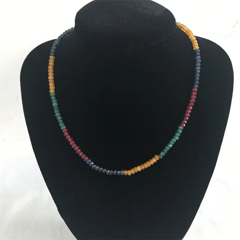 Silver 5*8MM Deep Green Emerald Faceted Choker Necklace for Women