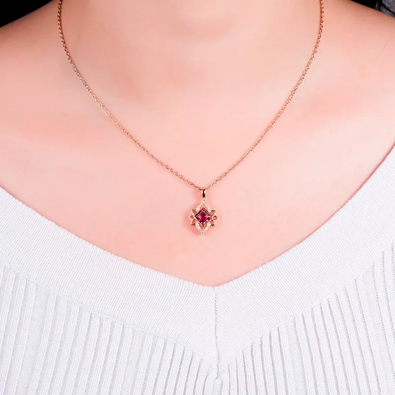 14K Rose Gold Pink Tourmaline Diamond Pendant Necklace for Women