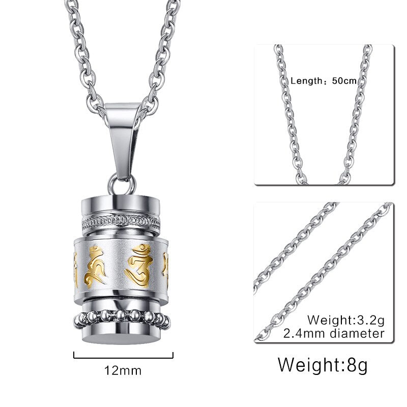 Stainless Steel Cool Rotatable Mantra Necklace Pendant for Men