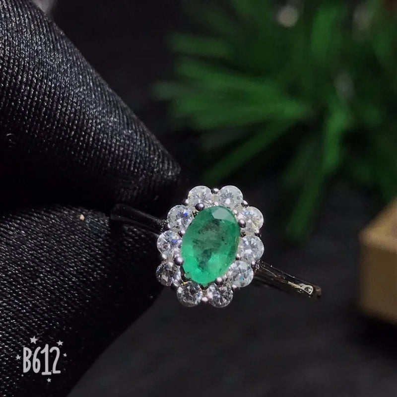 925 Silver Natural Emerald Ring, size can be customized