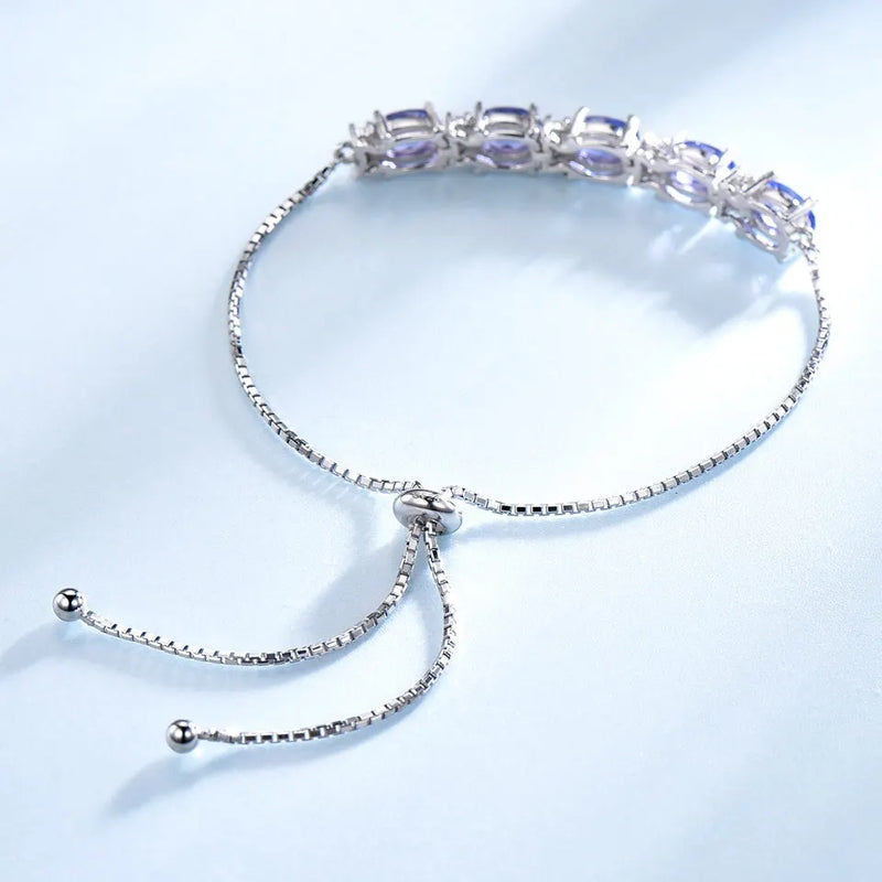 Sterling Silver Nano Tanzanite Oval Bangle Bracelets for Women