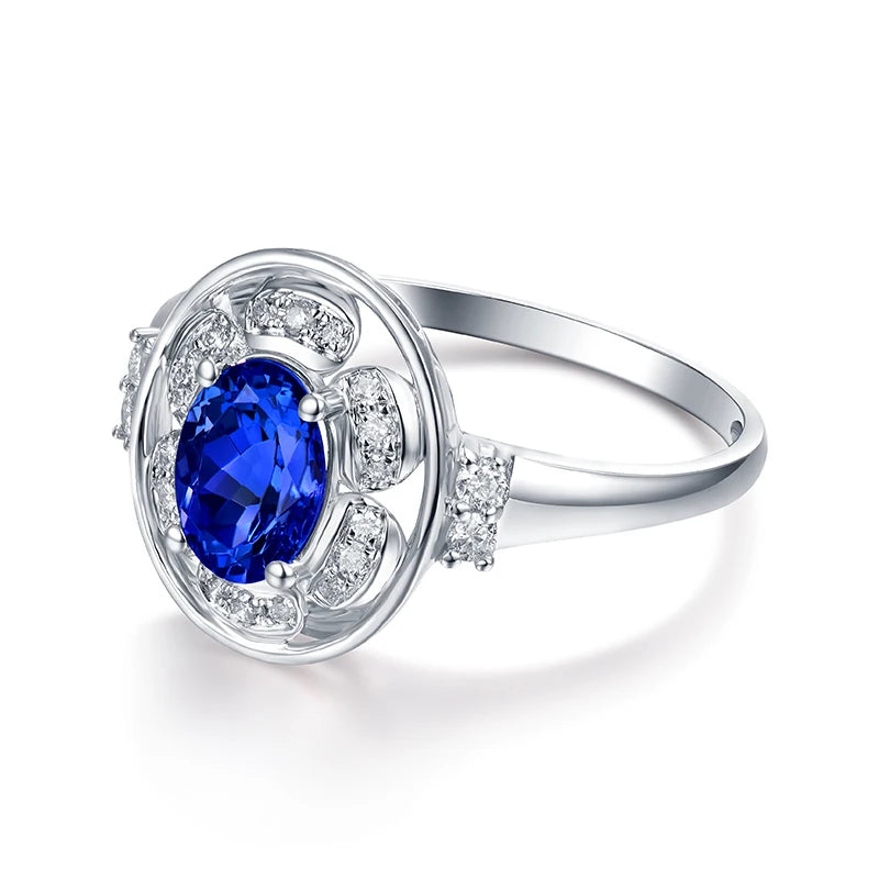 14k White Gold Tanzanite and Diamond Ring for Women