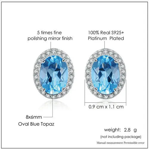 925 Sterling Silver Blue Topaz Earrings for Women