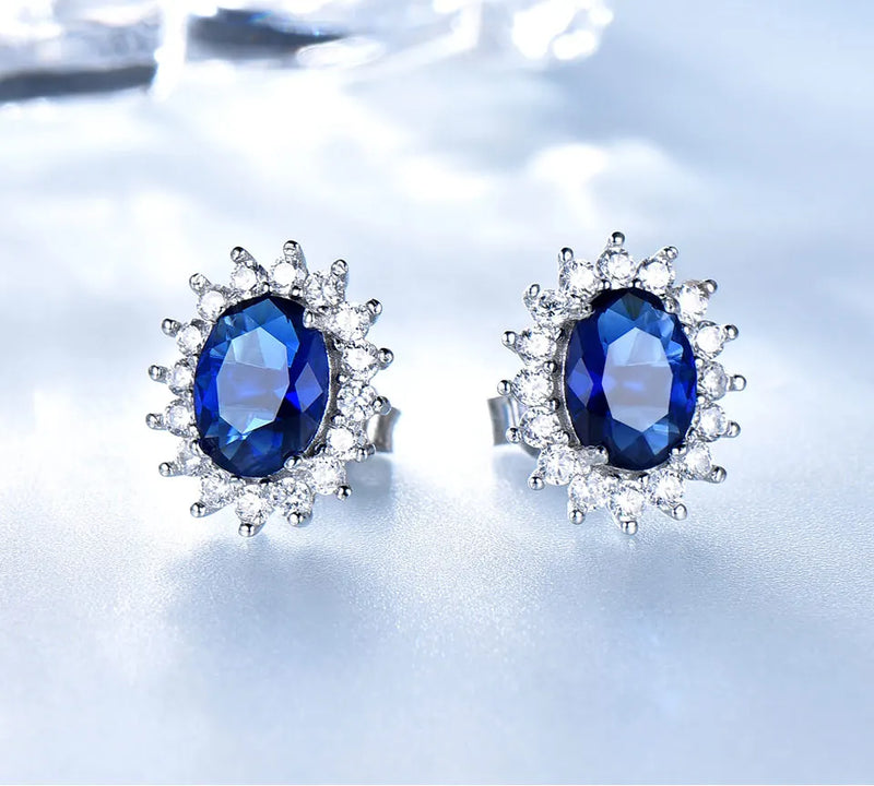 925 Sterling Silver Blue Sapphire Earrings for Women