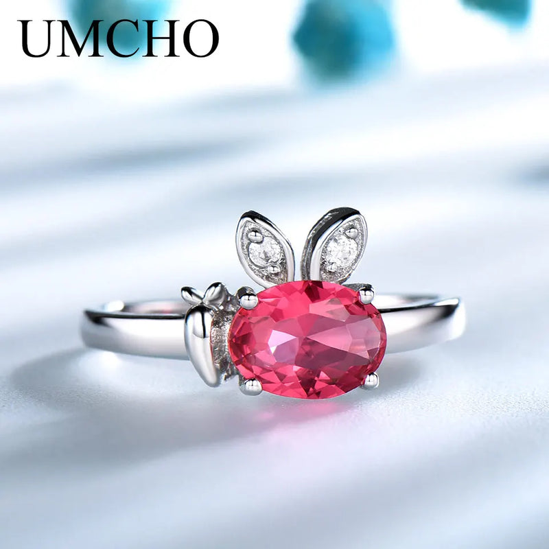 Sterling Silver 0.60ctw Nano Ruby Ring Rabbit Design, for Women