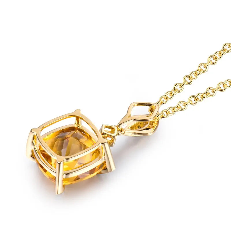 18K Yellow Gold Cushion Citrine Pendant Necklace for Women