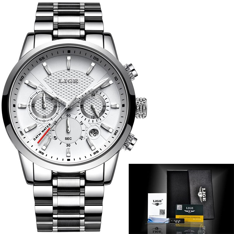 Stainless Steel Quartz Multifunction Watch for Men