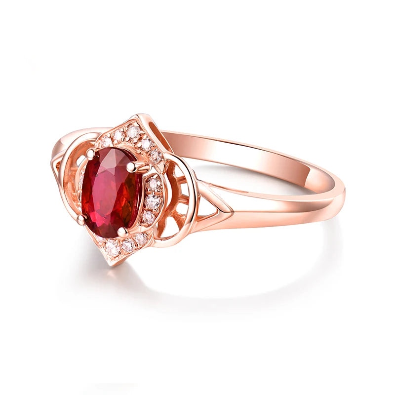 14K Rose Gold Ruby and Diamond Oval Ring for Women