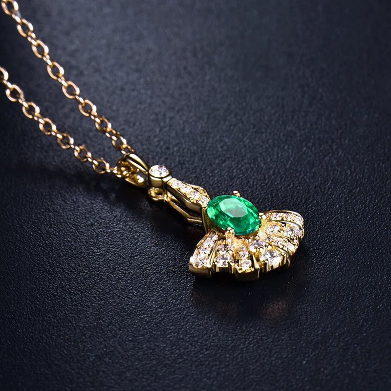 14K Yellow Gold Emerald Pendant Necklace for Women