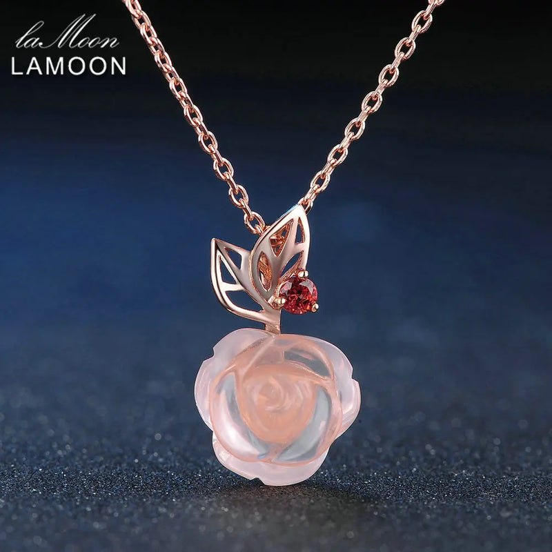 Sterling Silver Pink Rose Quartz FlowerRose Jewelry Set for Women