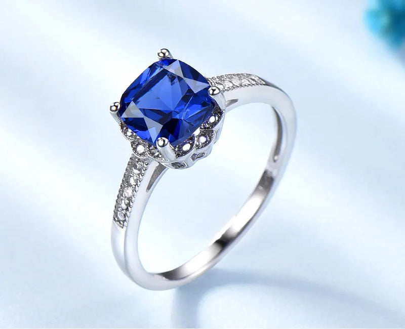 Sterling Silver Nano Sapphire Cushion Ring Women's