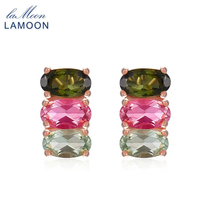 925 Sterling Silver Rose Gold Plated Oval Tourmaline Stud Earrings for Women