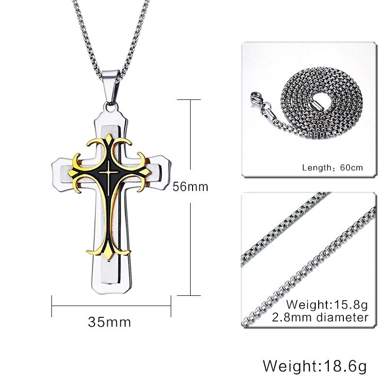 Vnox Men&#39;s Stainless Steel Cross Pendant Necklace 24&quot; Chain Religion Jewelry