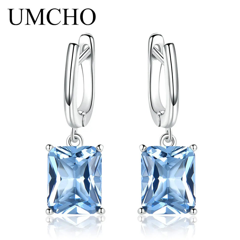 925 Sterling Silver Blue Topaz Drop Earrings for Women