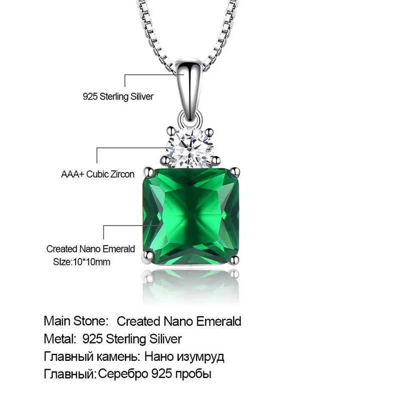 925 Sterling Silver Nano Emerald Cushion Necklace