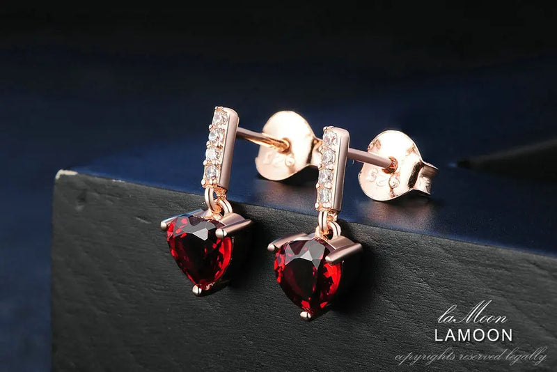 925 Sterling Silver Heart Garnet Earrings for Women