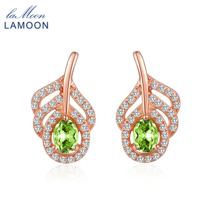 925 Sterling Silver Peridot Leaf Earrings for Women