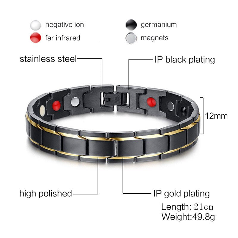 Stainless Steel Black Health Energy Bangle for Men