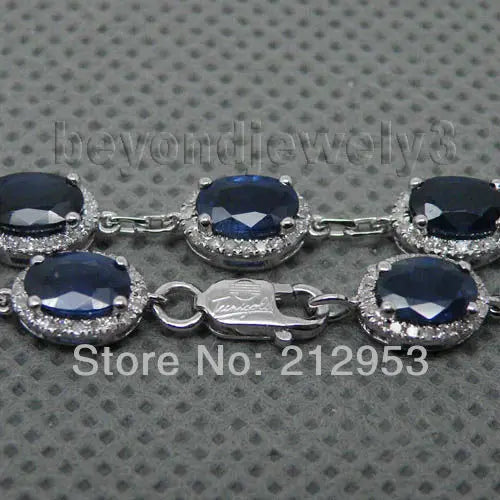 14K White Gold Sapphire Bracelet with 4x6mm Sapphires