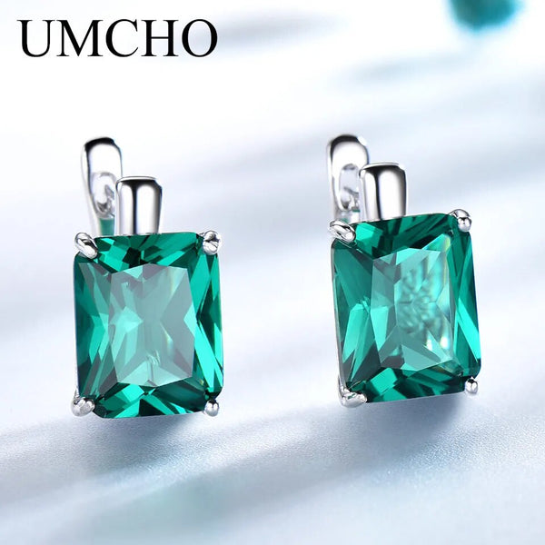 925 Sterling Silver Emerald Clip Earrings for Women