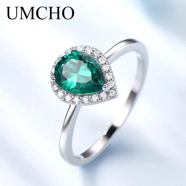 Sterling Silver Green Emerald Gemstone Halo Engagement Ring for Women