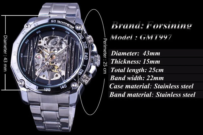 Stainless Steel Automatic Skeleton Mens Watch