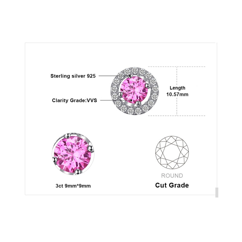 925 Sterling Silver Round Created Pink Sapphire 1.30 ctw Stud Earrings for Women