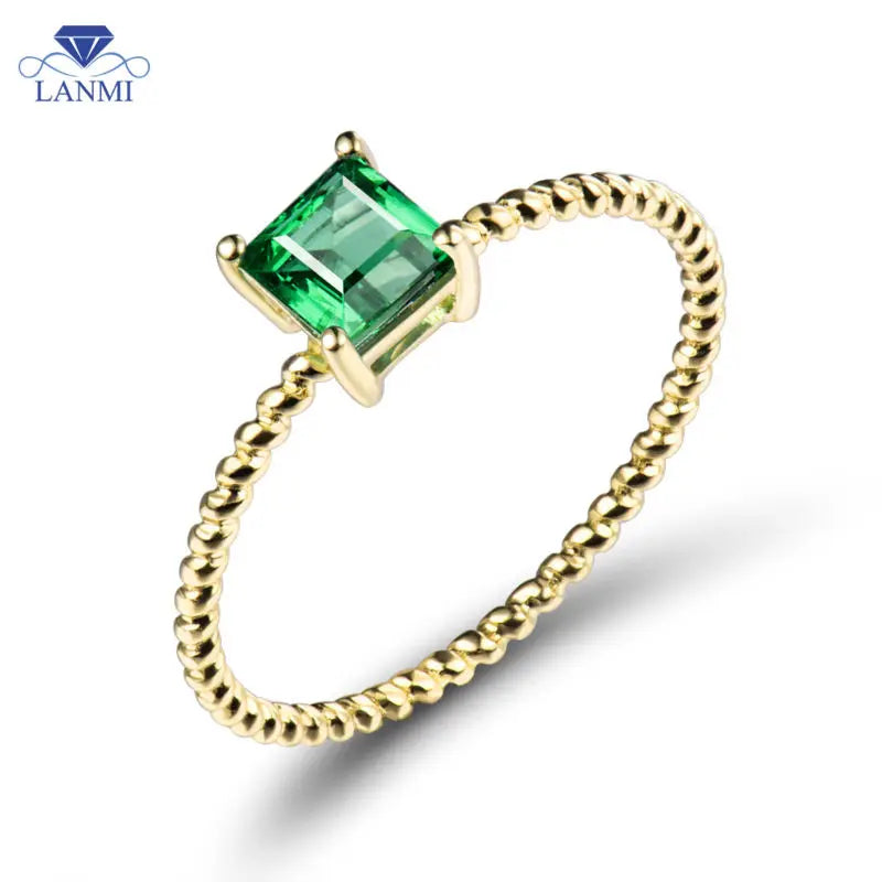 18K Yellow Gold Solid Columbian Emerald Ring for Women