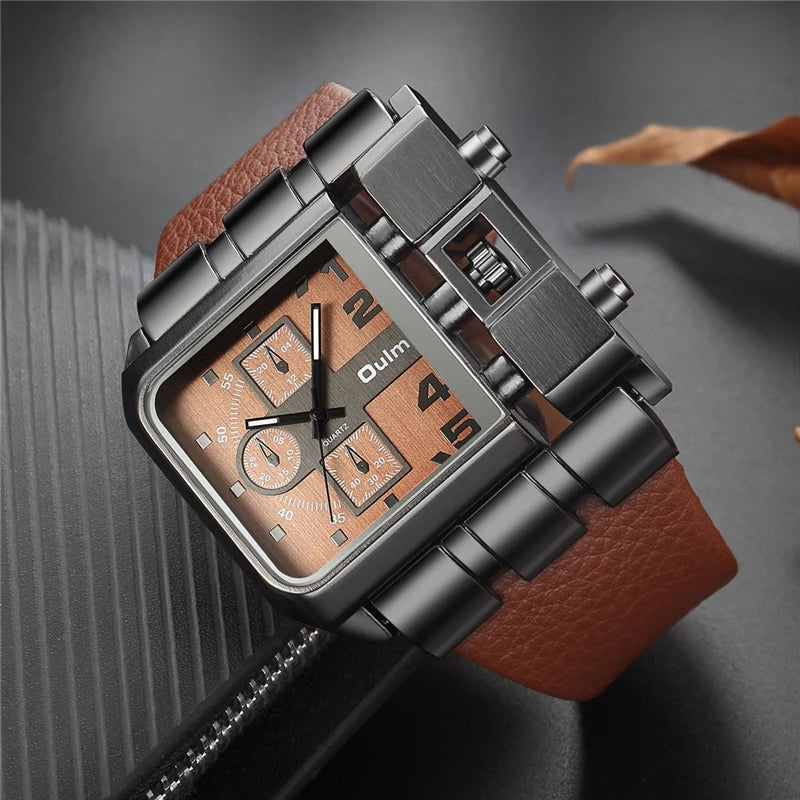 Large Square Men's Luxury Leather Watch