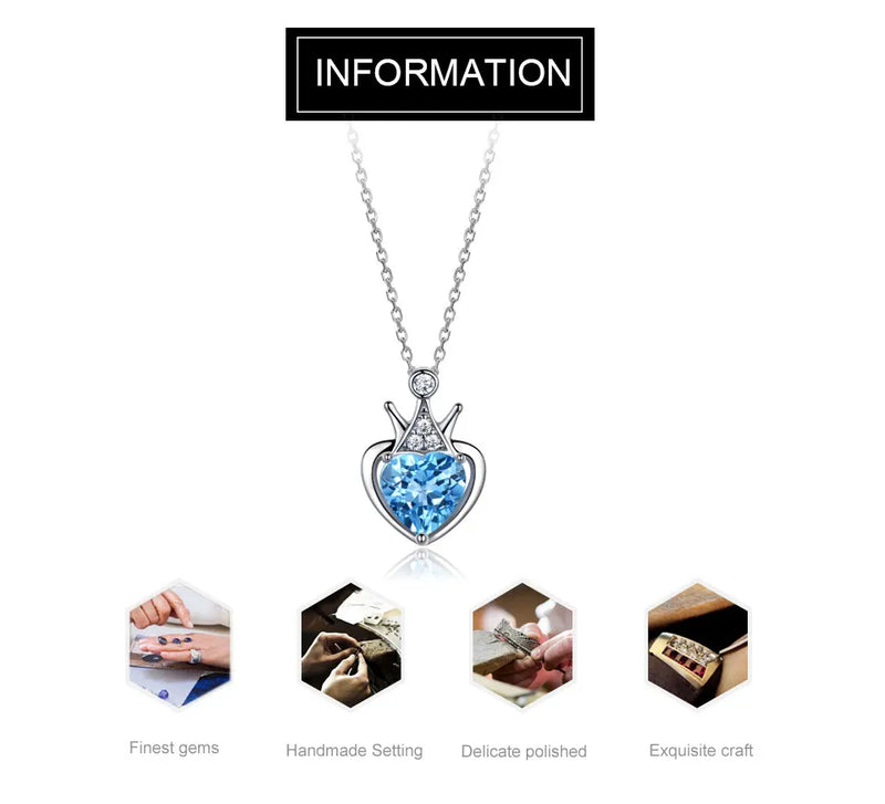 Sterling Silver Blue Topaz Heart Pendant Necklace for Women