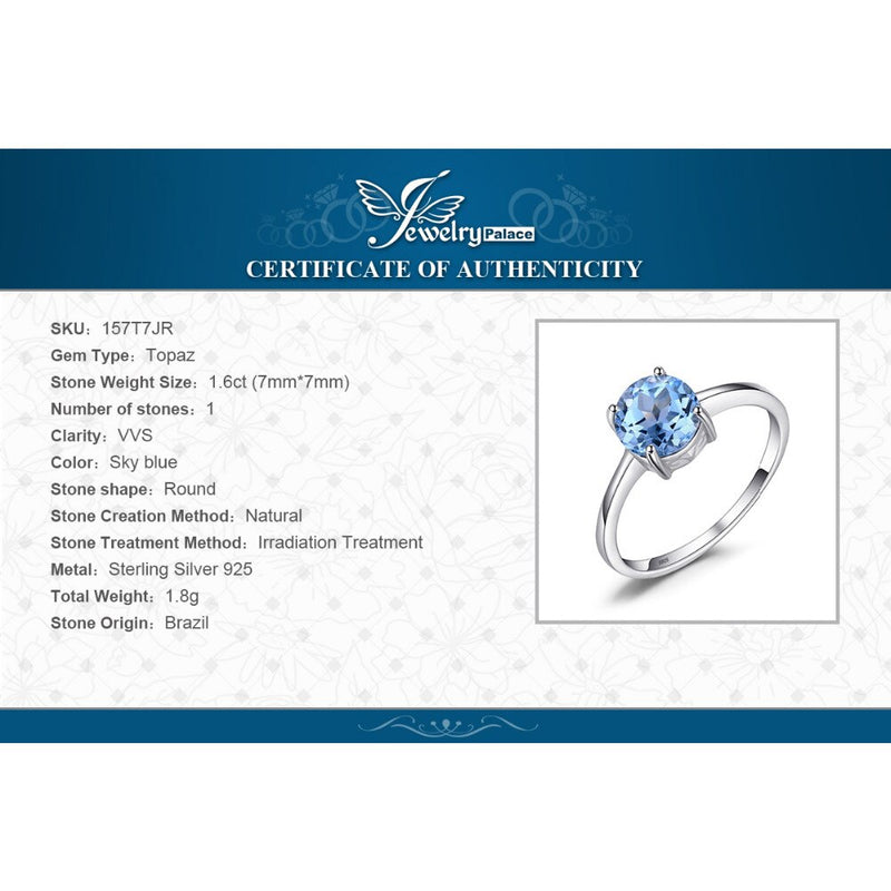 925 Sterling Silver 1.6ct Sky Blue Topaz Ring for Women