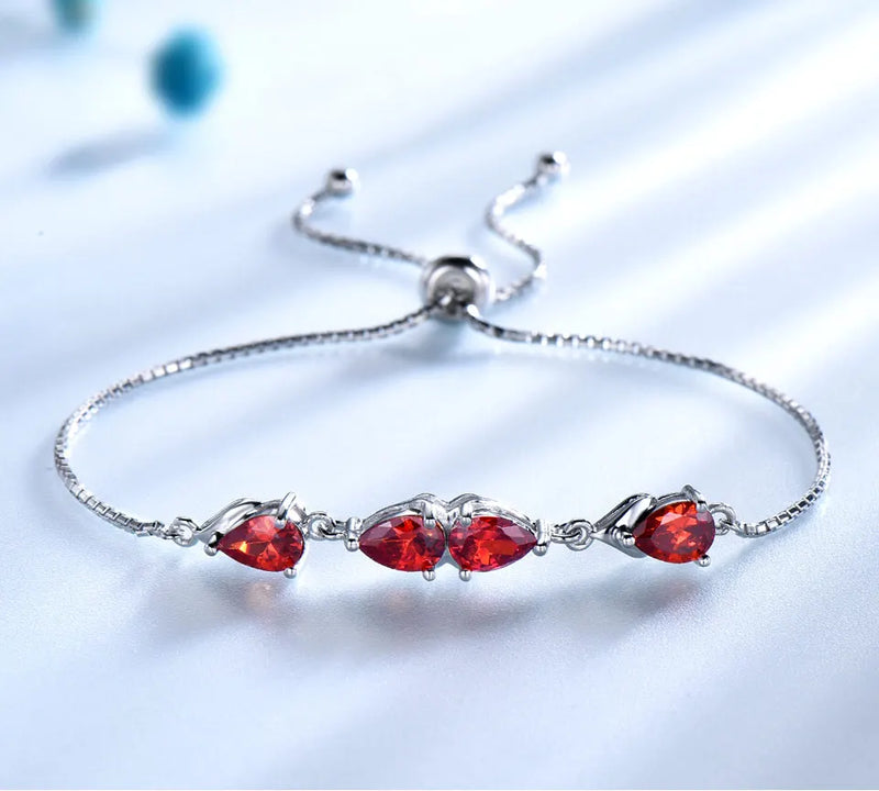 Sterling Silver Garnet Bracelet with Pear Cut Zircon, 5x7mm, for Women