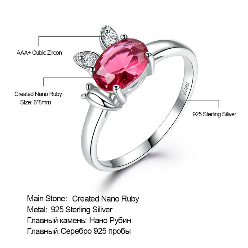 Sterling Silver 0.60ctw Nano Ruby Ring Rabbit Design, for Women