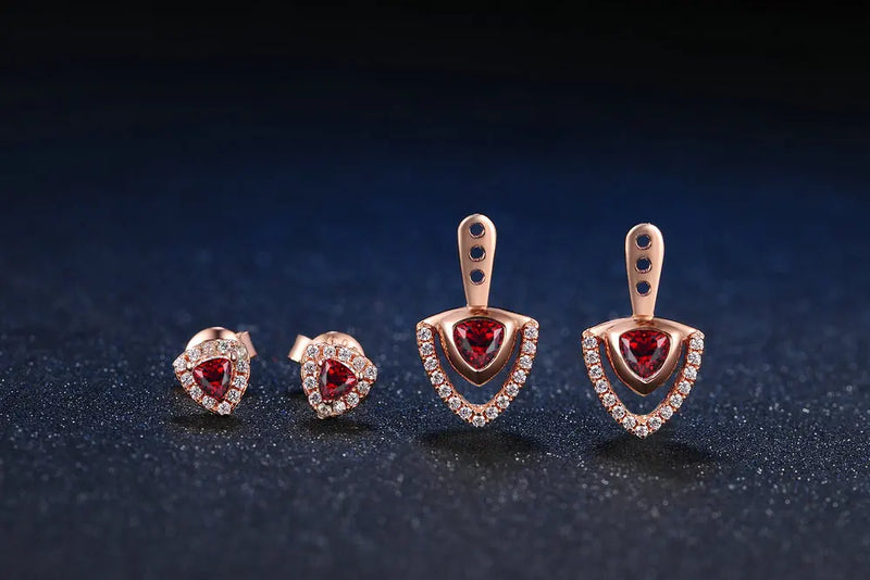 Sterling Silver Red Garnet Jewelry Set for Women