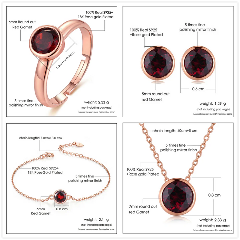 Sterling Silver Red Garnet Jewelry Set for Women