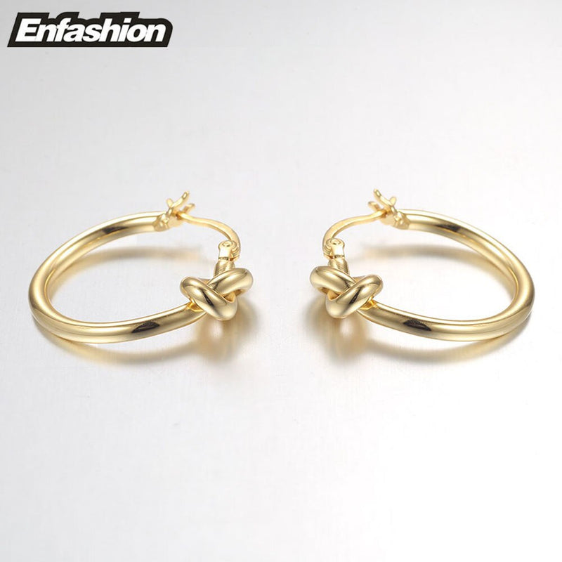 Enfashion Wholesale Classic Knot Hoop Earrings Gold color Earings Round Earrings For Women Jewelry oorbellen ohrringe