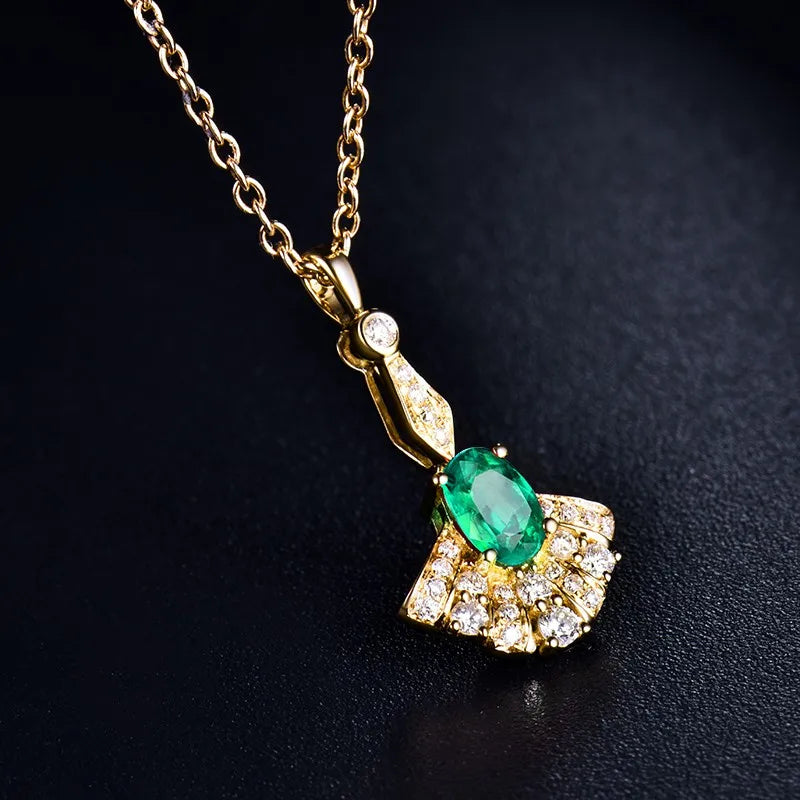 14K Yellow Gold Emerald Pendant Necklace for Women