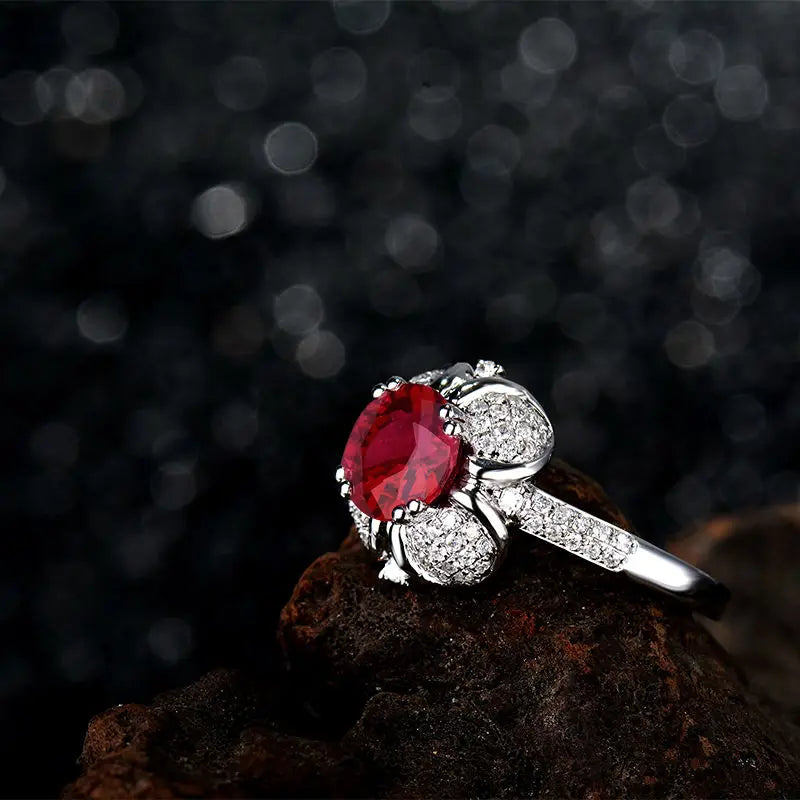 14K White Gold Ruby Wedding Ring for Women