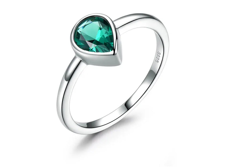 Silver 925 Emerald Bezel Ring for Women