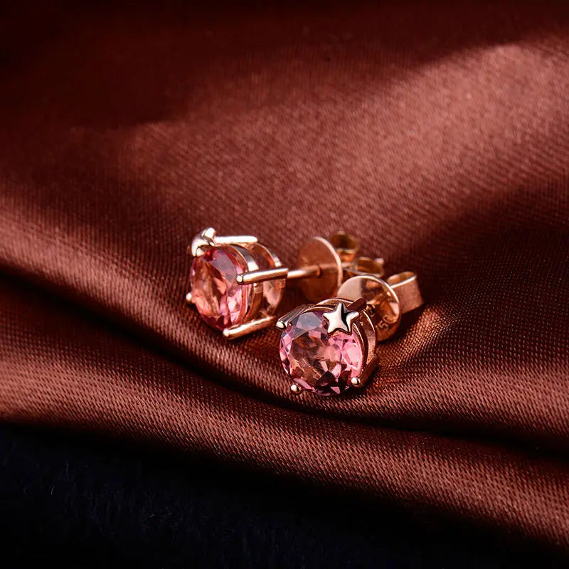 18K Rose Gold Natural Tourmaline Earrings Stud Earrings, 0.60ctw Women's