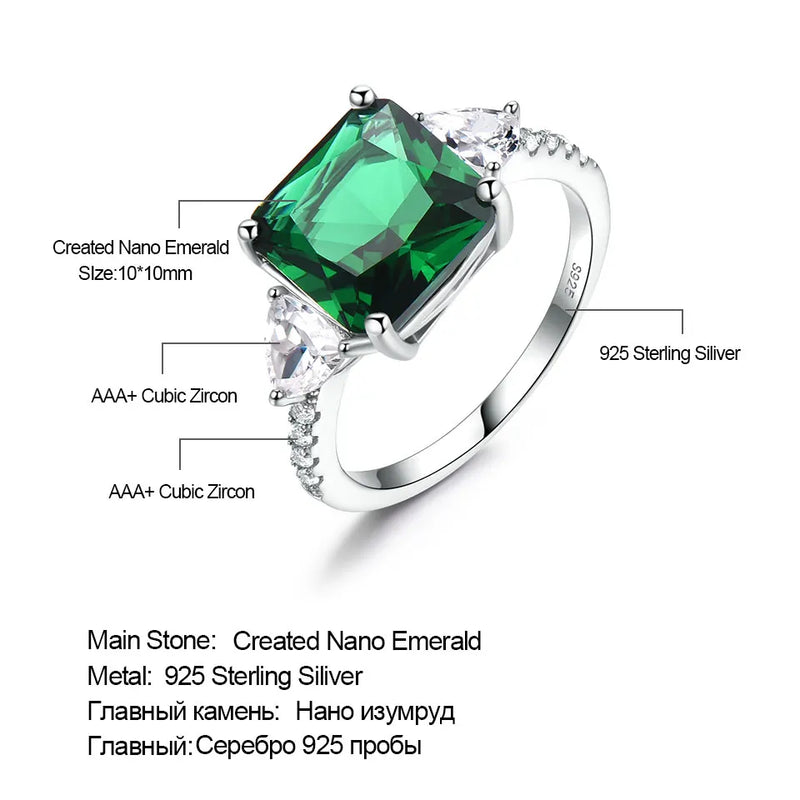 925 Sterling Silver Emerald Gemstone Ring for Women