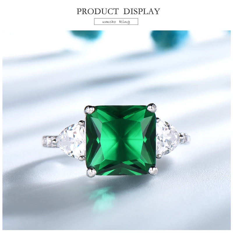 925 Sterling Silver Emerald Gemstone Ring for Women