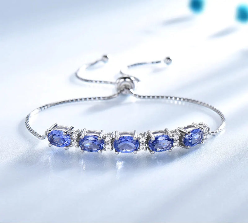 Sterling Silver Nano Tanzanite Oval Bangle Bracelets for Women